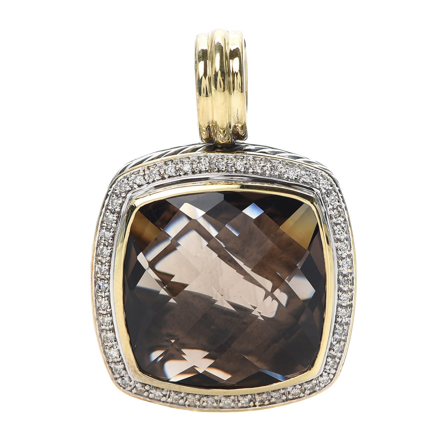 Sterling Silver 18K Yellow Gold Diamond Smoky Quartz 20mm Albion Enhancer Pendant