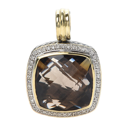 David Yurman Sterling Silver 18K Yellow Gold Diamond Smoky Quartz 20mm Albion Enhancer Pendant 1 of 3