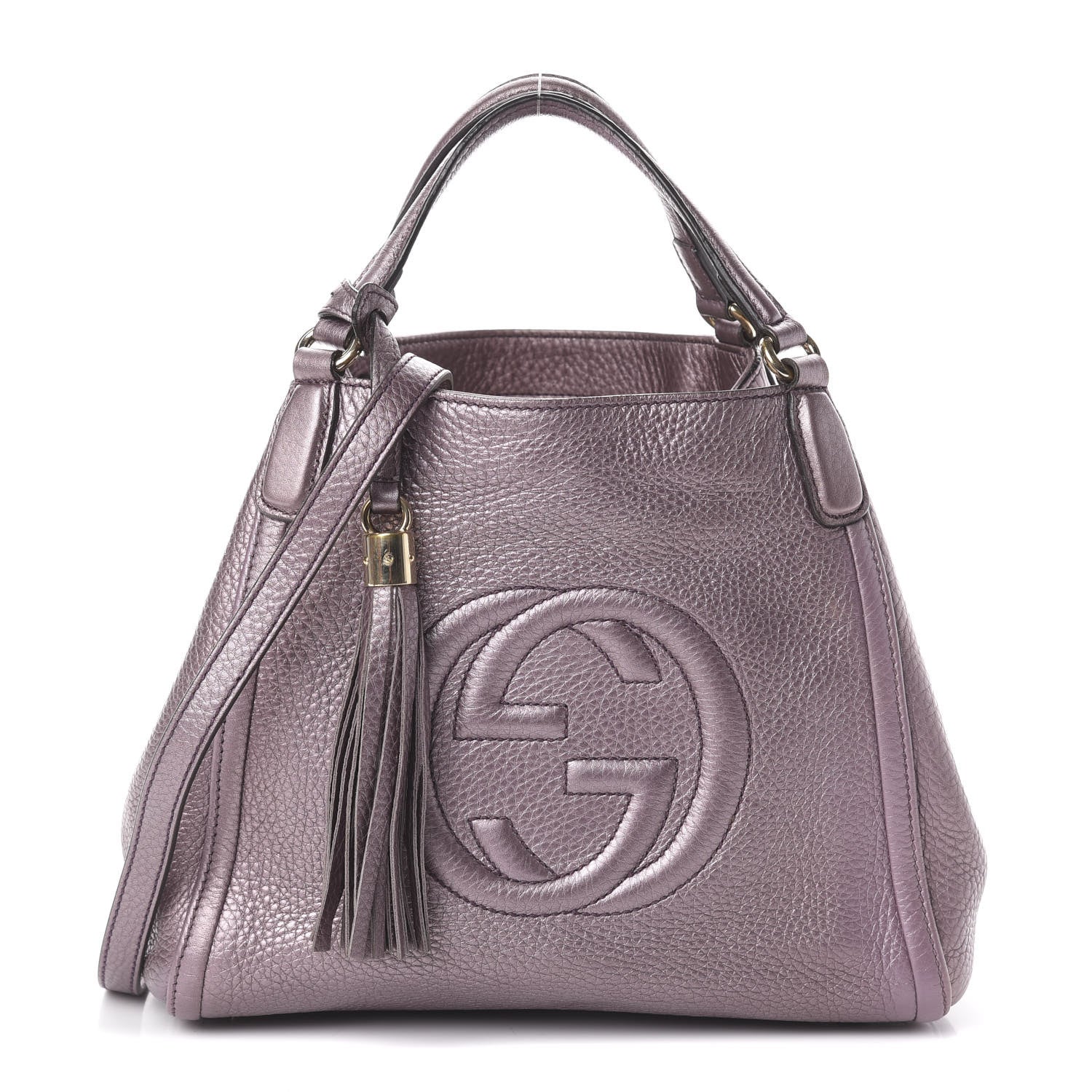 Gucci Metallic Pebbled Calfskin Small Soho Shoulder Bag Purple 1 of 8