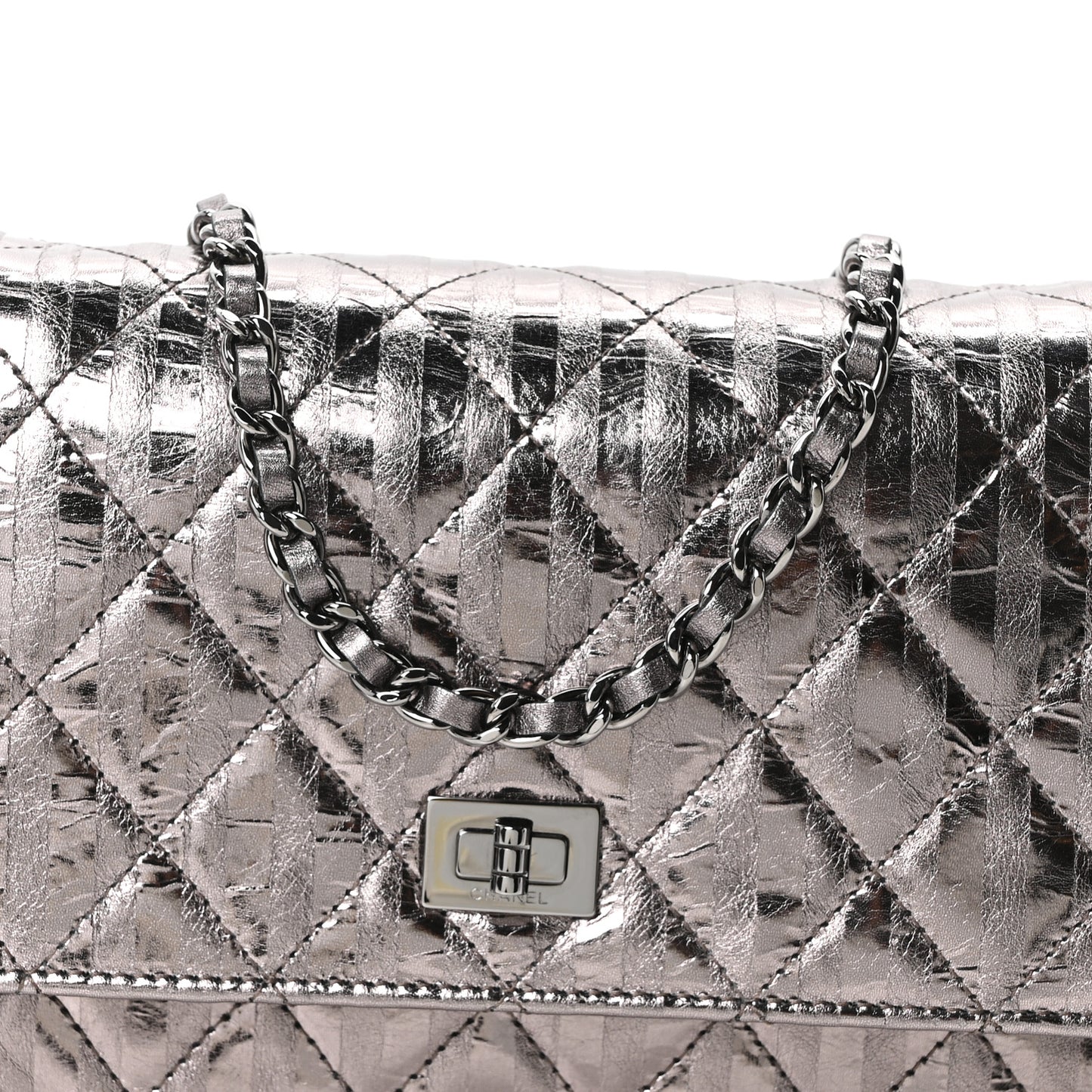Metallic Striped Calfskin Reissue Wallet On Chain WOC Silver