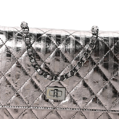 Chanel Metallic Striped Calfskin Reissue Wallet On Chain WOC Silver 9 of 11