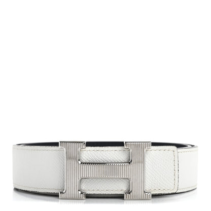 Hermes Epsom Box 32mm Strie H Belt 80 32 White Bleu Indigo 1 of 8