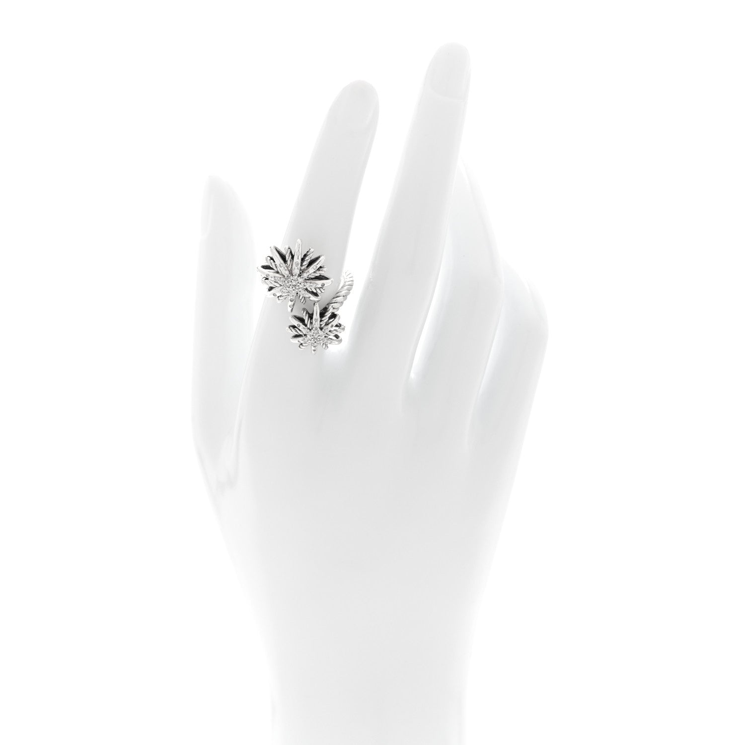 David Yurman Sterling Silver Diamond 28mm Open Starburst Ring 52 6 2 of 4