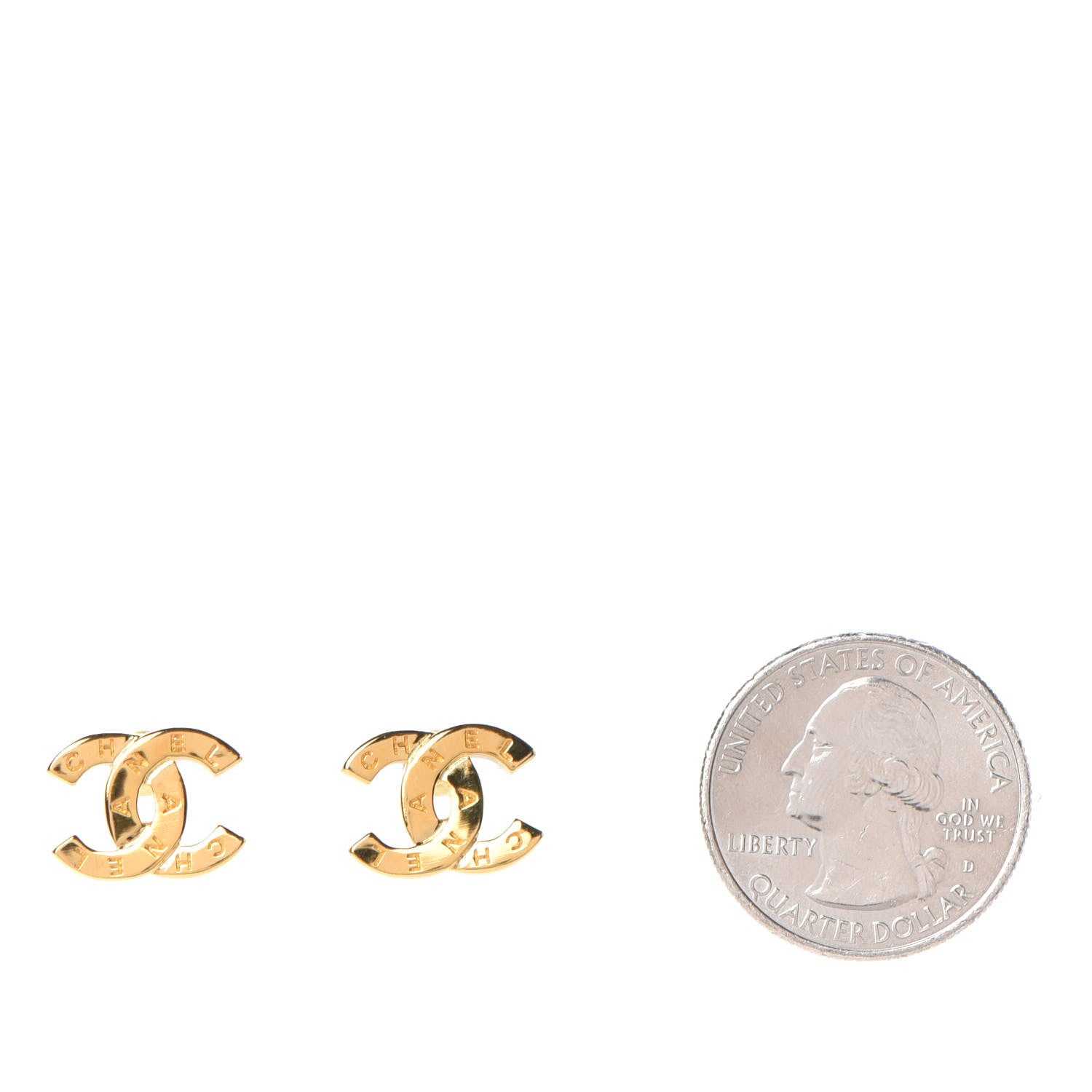 Chanel Metal CC Paris Button Stud Earrings Gold 2 of 4