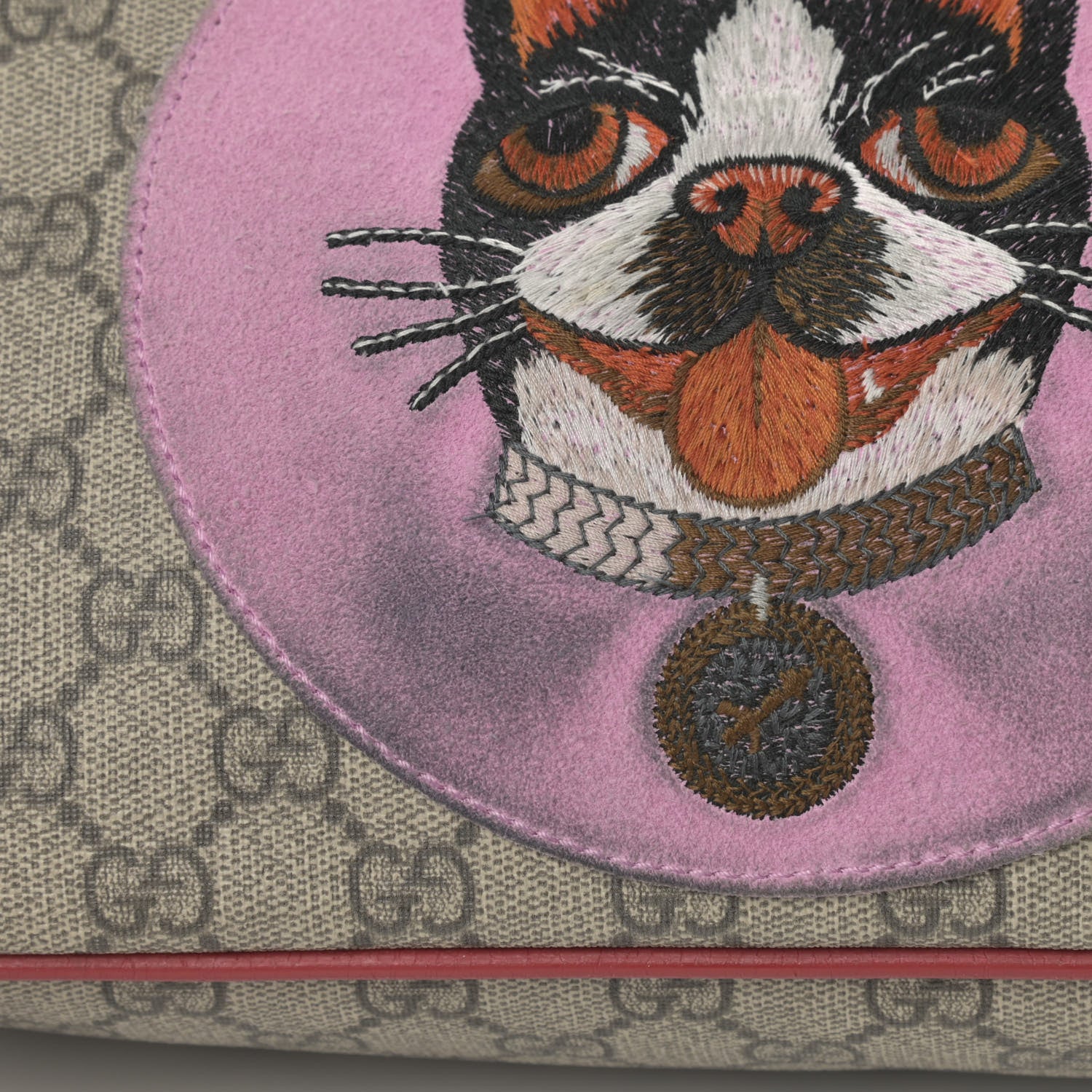 Gucci Soft GG Supreme Monogram Web Bosco Patch Small Crossbody Tote Beige Malva Hibiscus Red 12 of 15