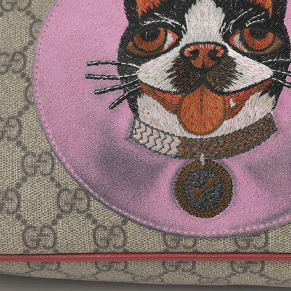 Gucci Soft GG Supreme Monogram Web Bosco Patch Small Crossbody Tote Beige Malva Hibiscus Red 12 of 15