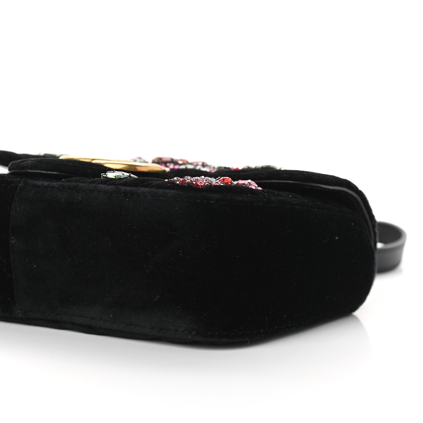 Velvet Matelasse Embroidered Mini GG Marmont Shoulder Bag Black