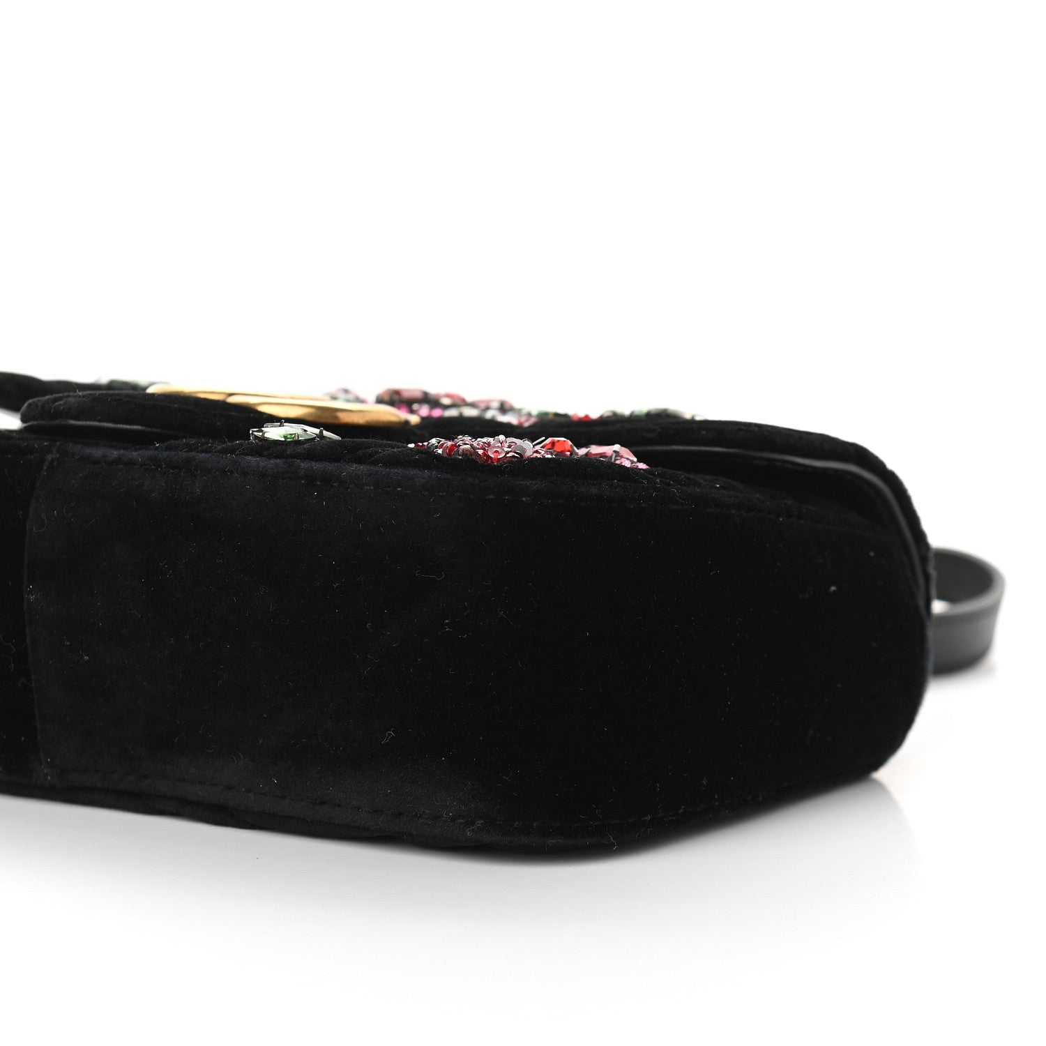 Gucci Velvet Matelasse Embroidered Mini GG Marmont Shoulder Bag Black 8 of 8