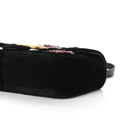 Gucci Velvet Matelasse Embroidered Mini GG Marmont Shoulder Bag Black 8 of 8