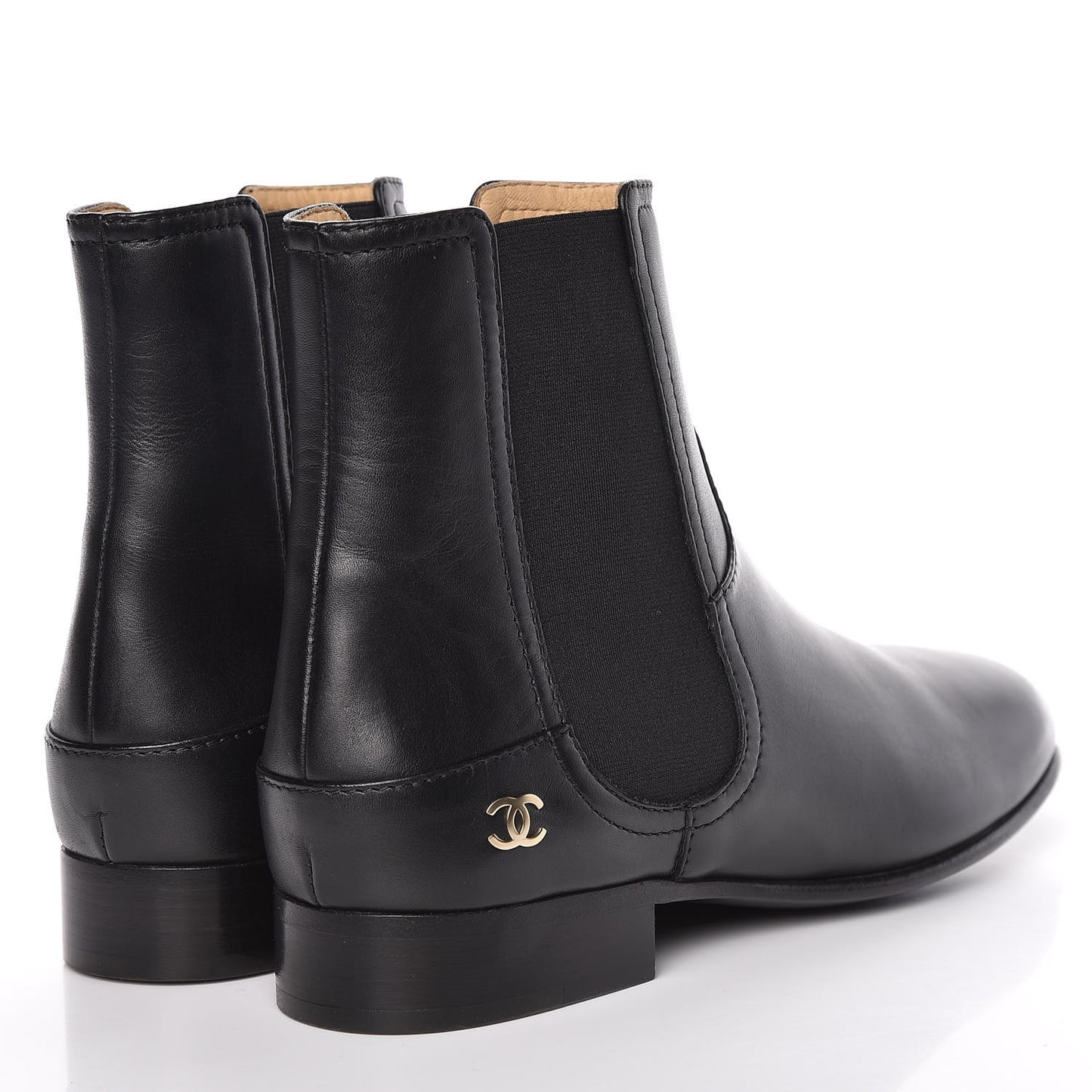 Calfskin Elastic Short Boots 39 Black