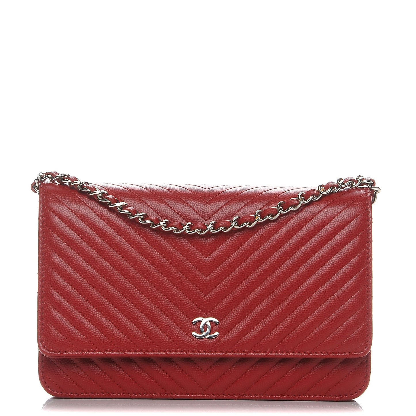 Caviar Chevron Quilted Wallet On Chain WOC Red