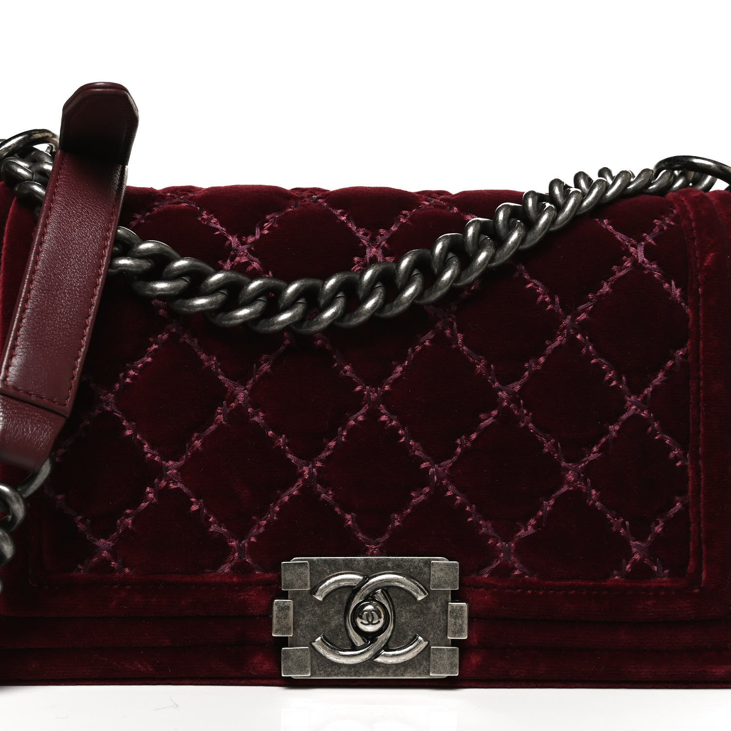 Chanel Velvet Tweed Quilted Medium Boy Flap Burgundy 8 of 10