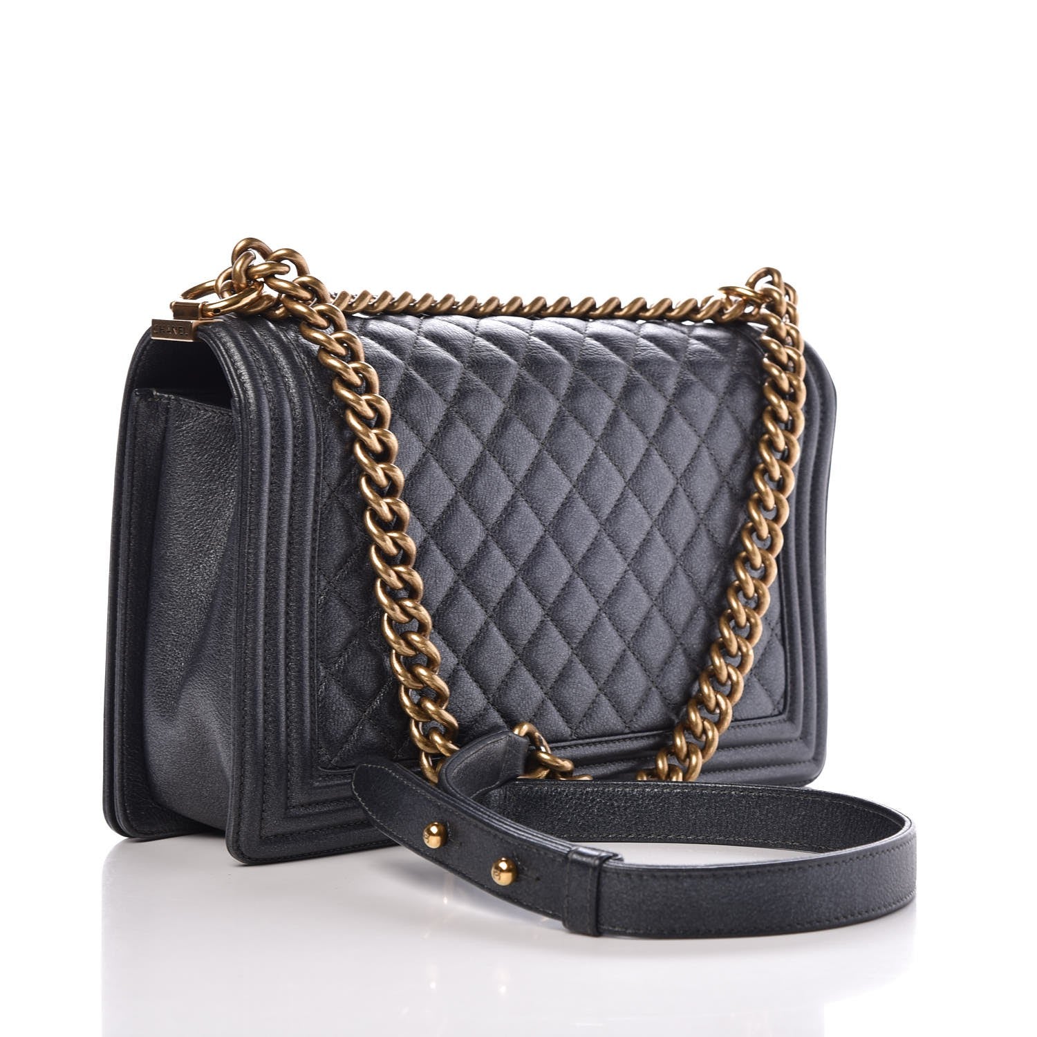 Chanel Metallic Calfskin Quilted New Medium Boy Flap Dark Grey 3 of 8
