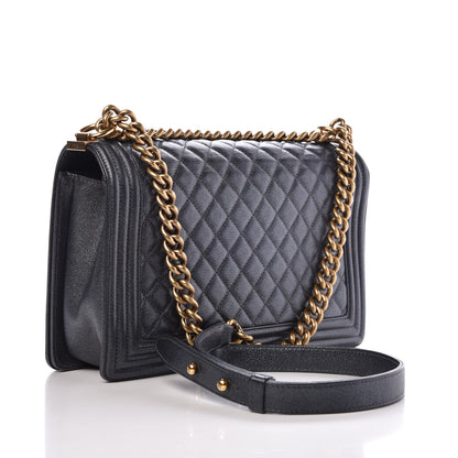 Chanel Metallic Calfskin Quilted New Medium Boy Flap Dark Grey 3 of 8