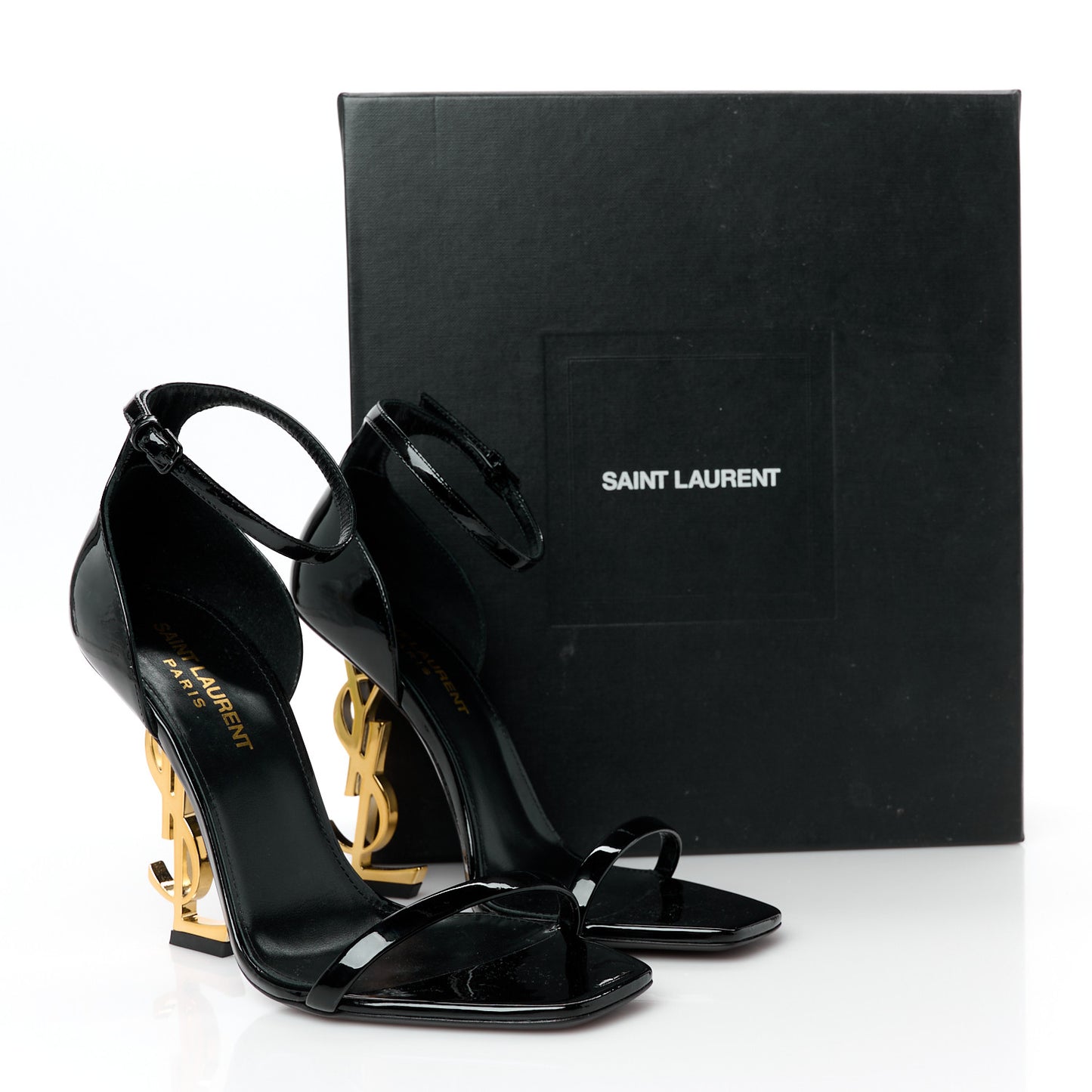 Patent Calfskin Opyum 110 Sandals 36.5 Black Gold
