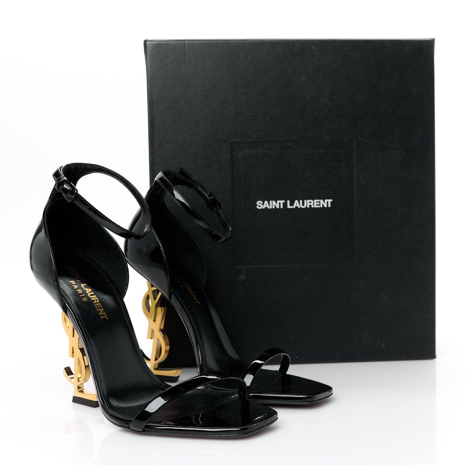 Saint Laurent Patent Calfskin Opyum 110 Sandals 36.5 Black Gold 10 of 10