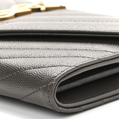Saint Laurent Grain De Poudre Matelasse Chevron Monogram Flap Wallet Fog 7 of 8