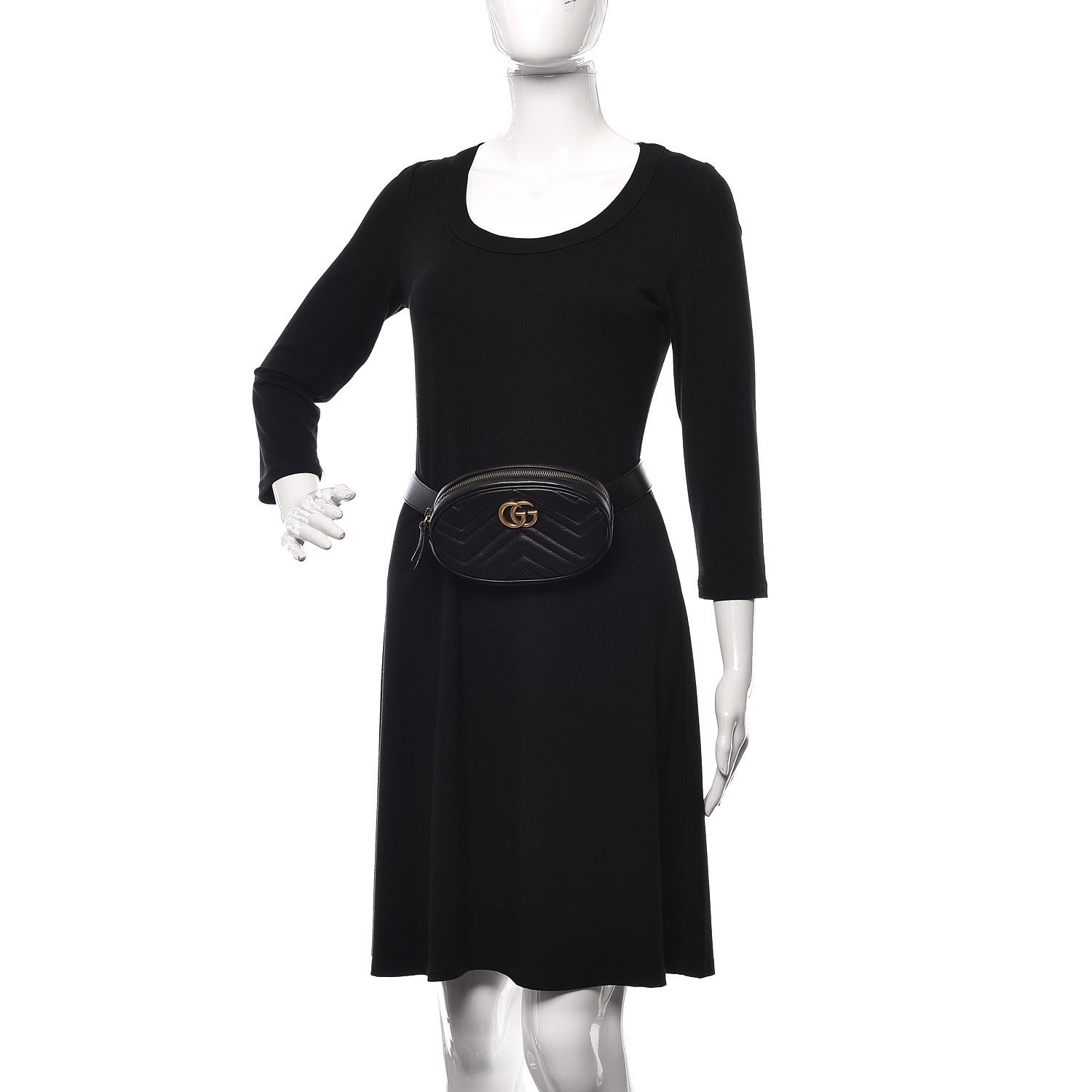 Gucci Calfskin Matelasse GG Marmont Belt Bag 85 34 Black 2 of 12