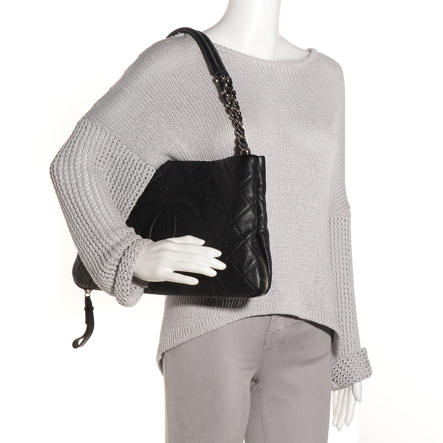 Chanel Caviar Expandable Zip Shoulder Bag Black 2 of 7