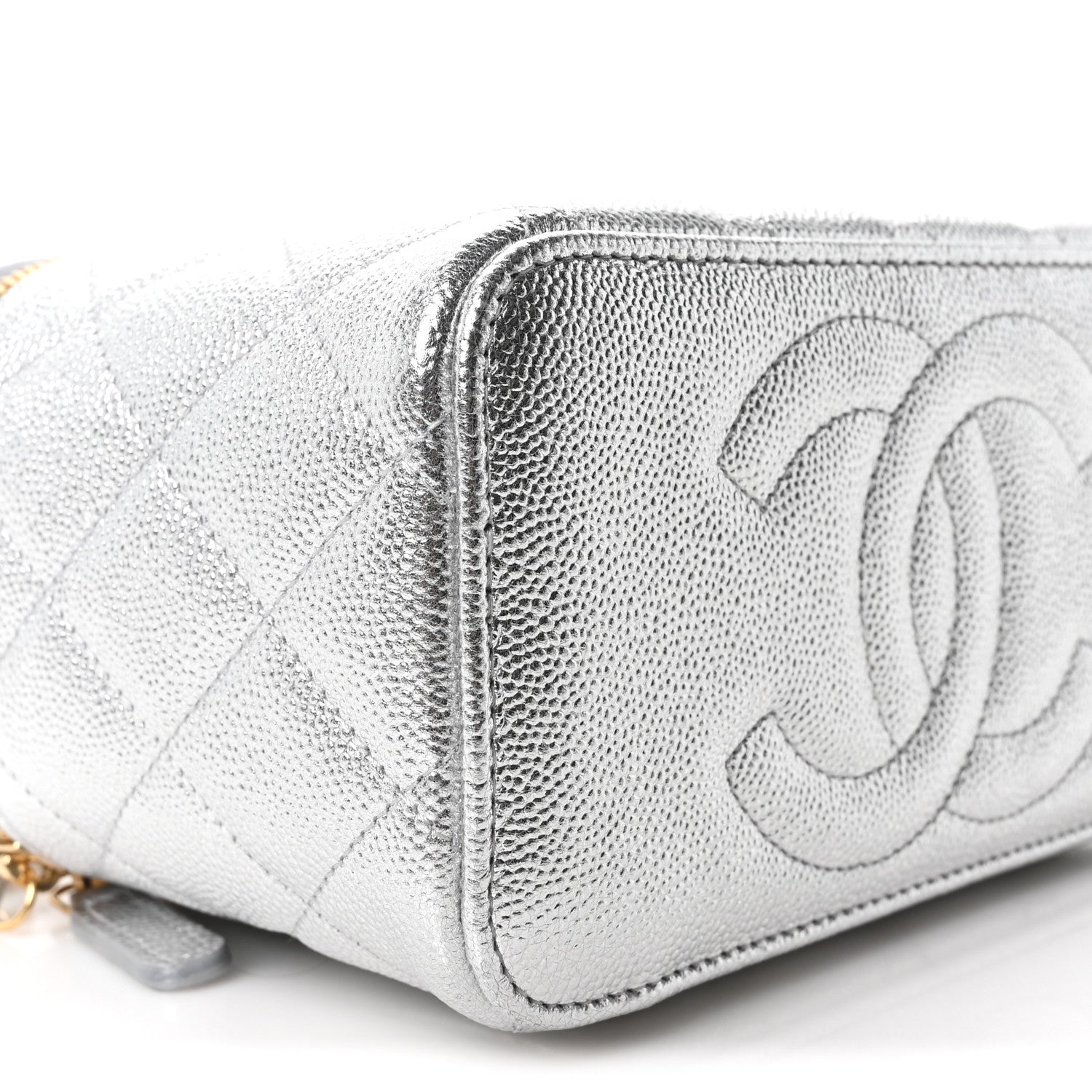 Chanel Metallic Caviar Quilted Top Handle Slim Vanity Case With Chain Silver 8 of 10