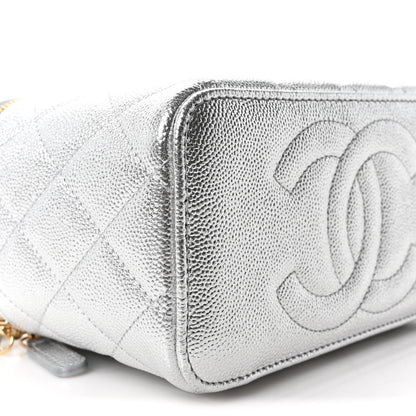 Chanel Metallic Caviar Quilted Top Handle Slim Vanity Case With Chain Silver 8 of 10