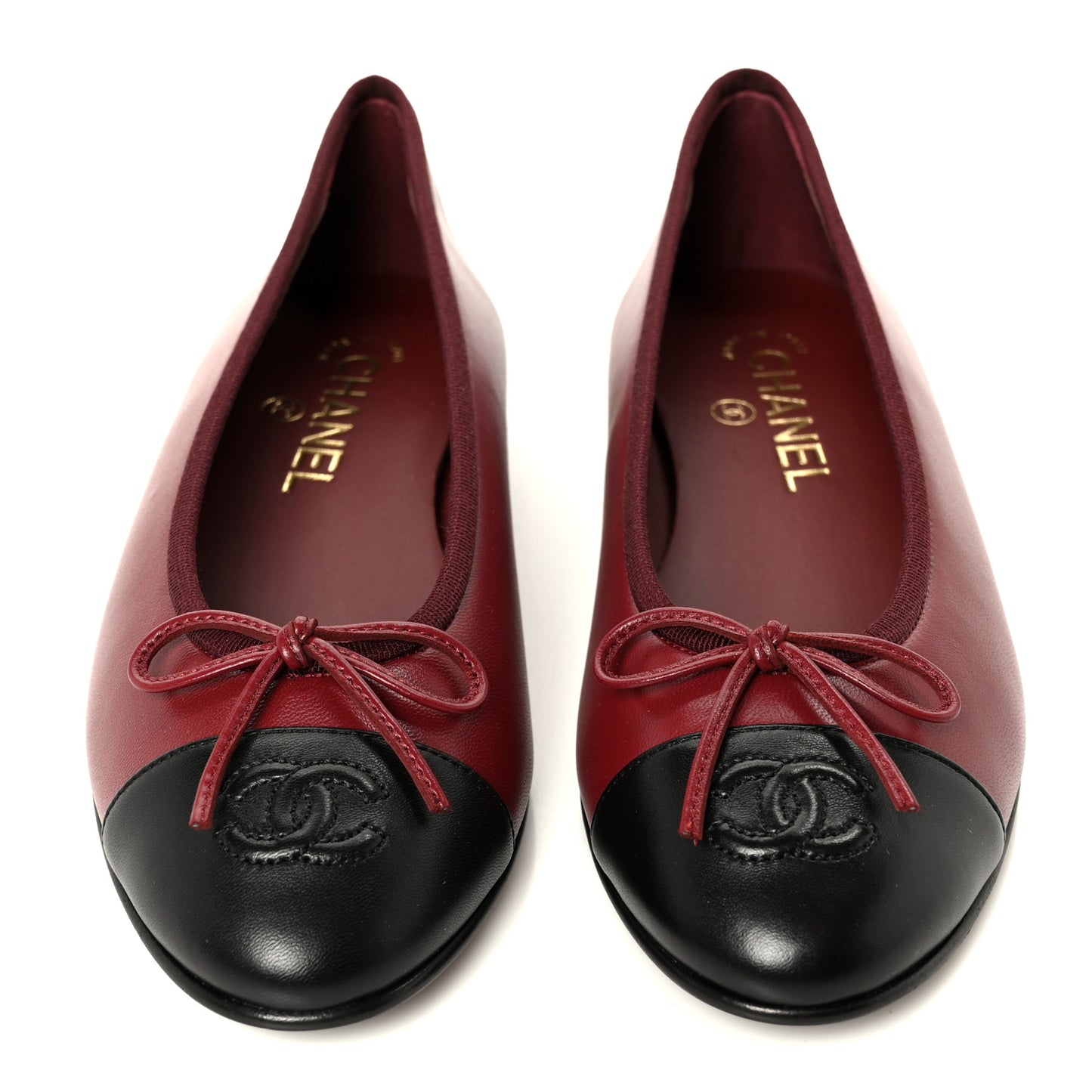 Lambskin Cap Toe CC Ballerina Flats 37.5 Burgundy Black