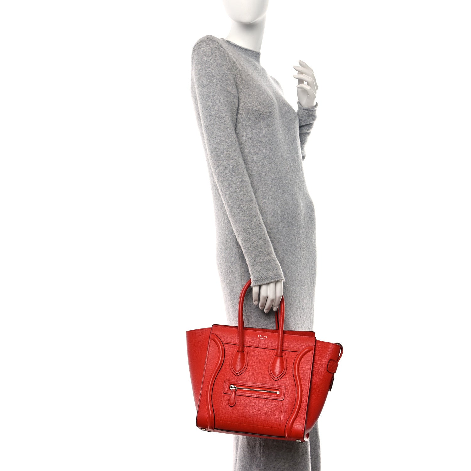 Celine Drummed Calfskin Micro Luggage Vermillion 2 of 11
