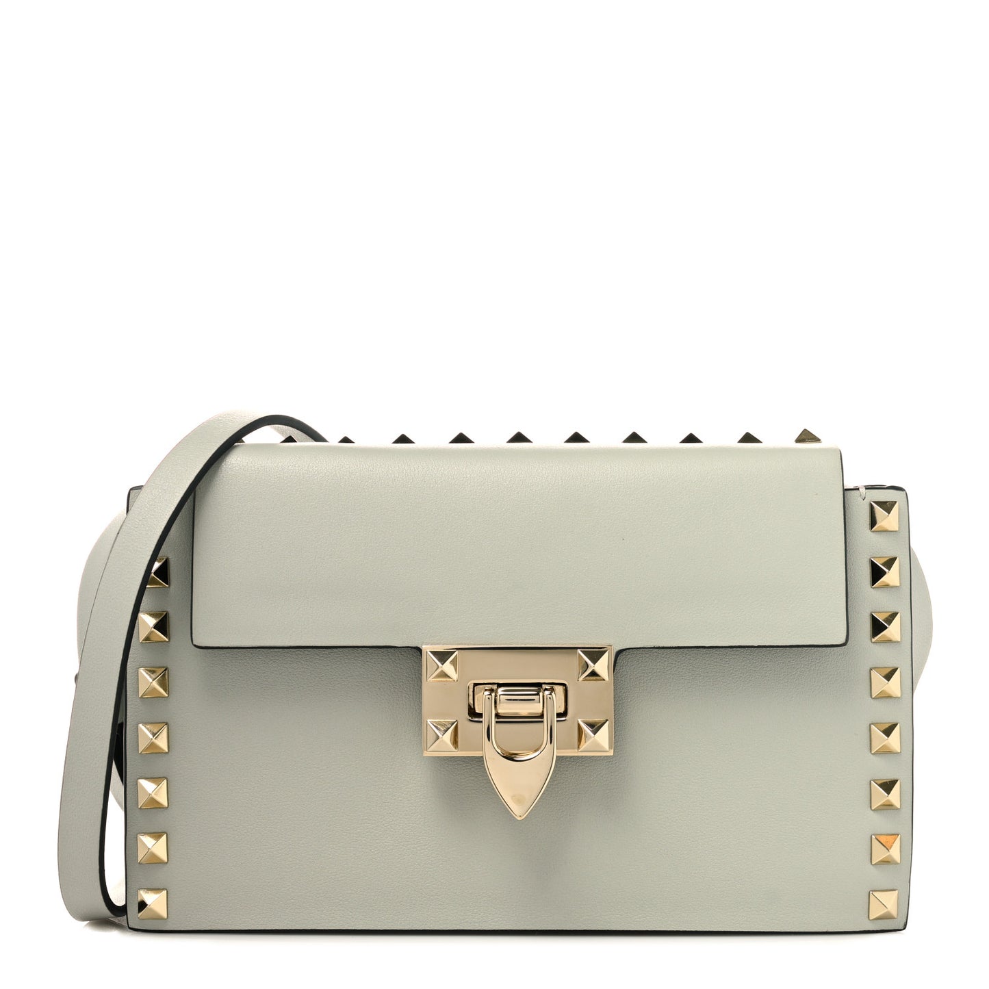 Calfskin Small Rockstud Overlay Flap Shoulder Bag Opal Grey