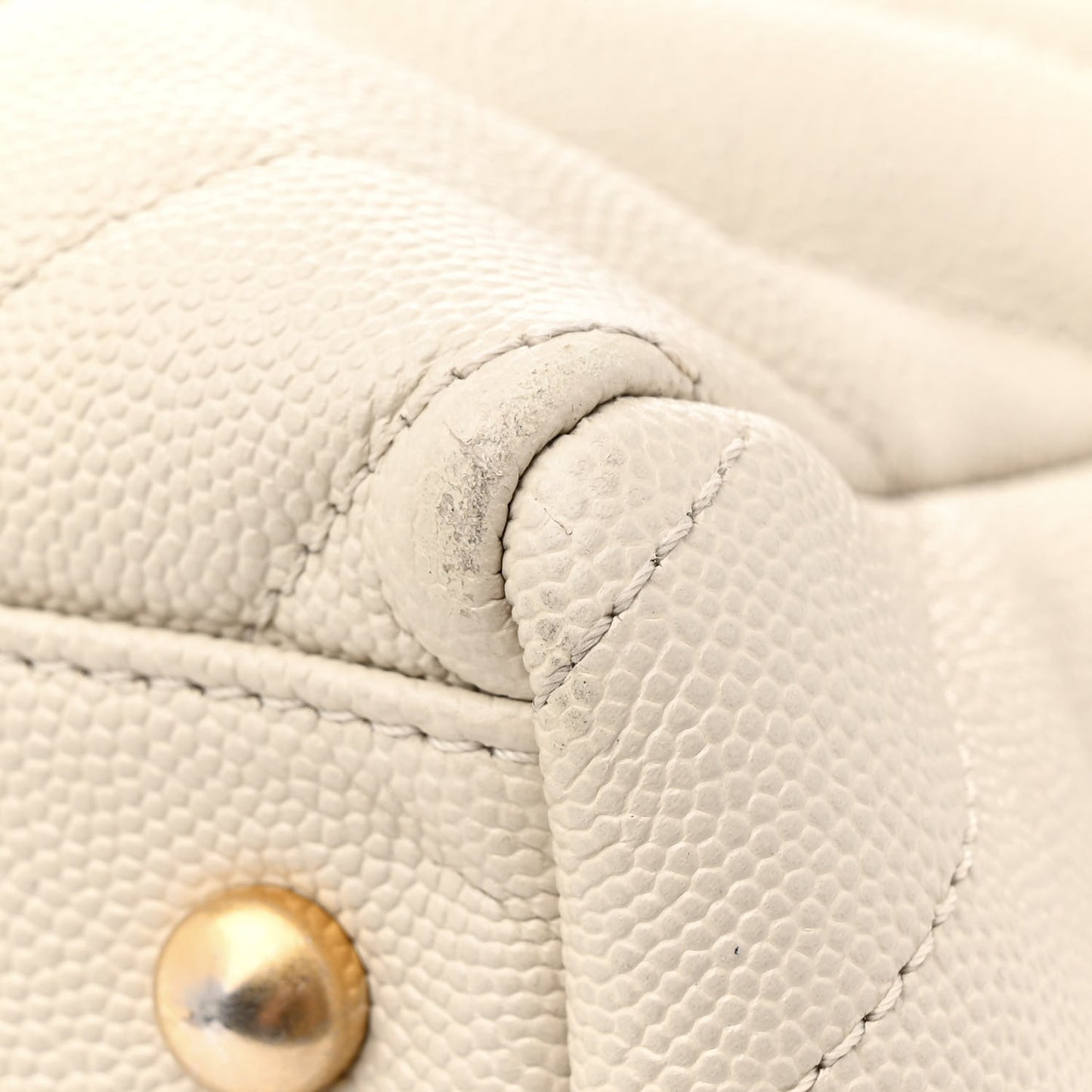 Caviar Chevron Quilted Coco Handle Shopping Tote Ivory