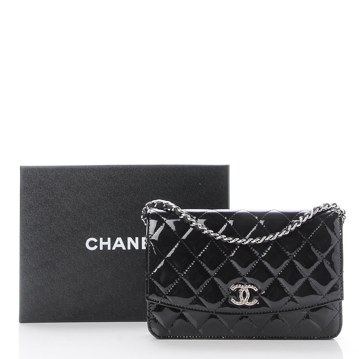 Chanel Patent Quilted Brilliant Wallet On Chain WOC Black 10 of 10