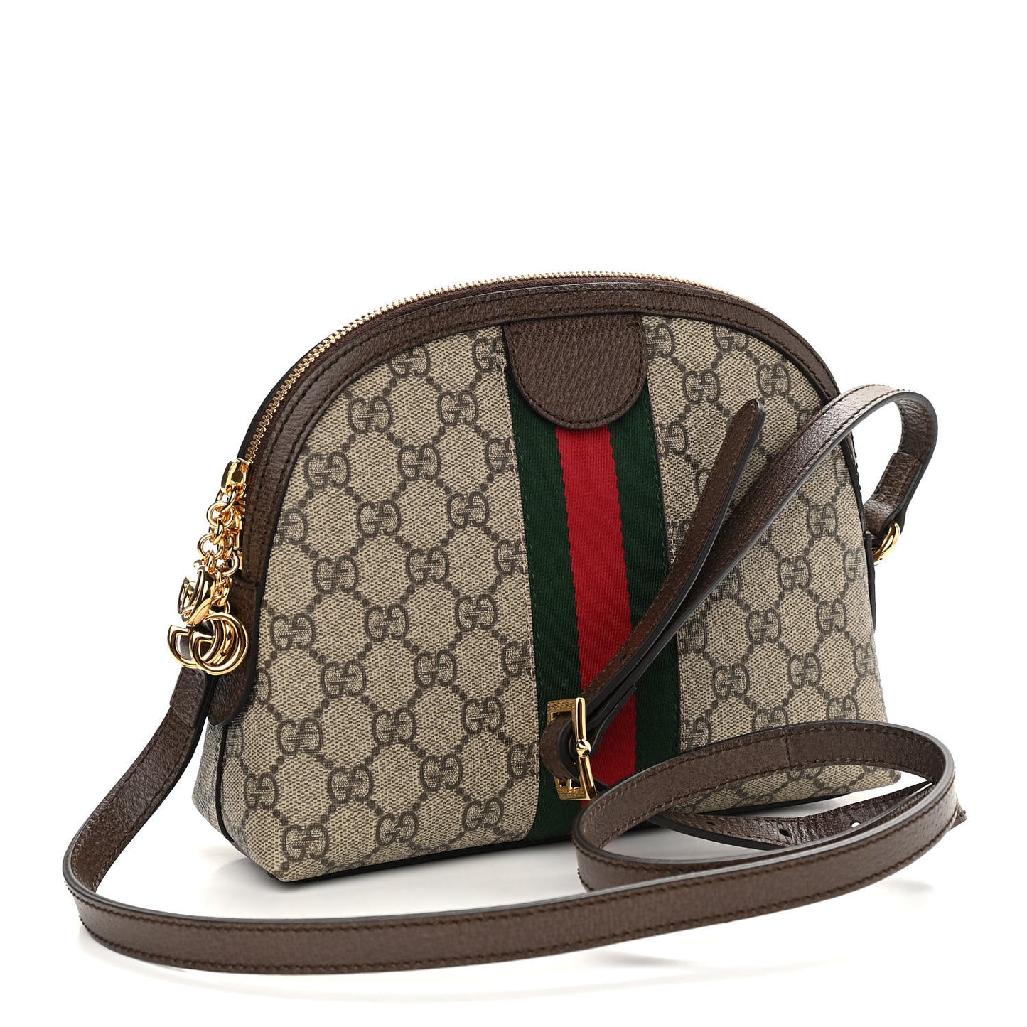 GG Supreme Monogram Textured Dollar Calfskin Web Small Ophidia Dome Shoulder Bag Beige Ebony New Acero
