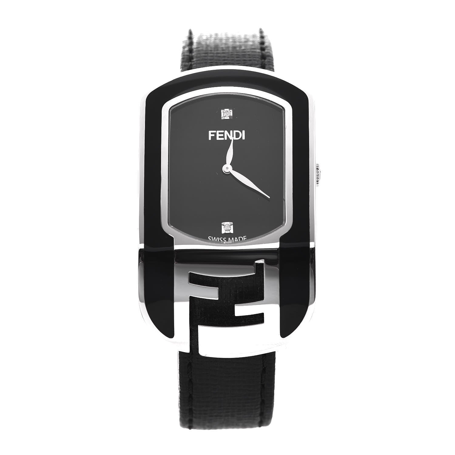 Fendi Stainless Steel Calfskin Diamond Enamel 29mm Chameleon Quartz Watch Black 1 of 7