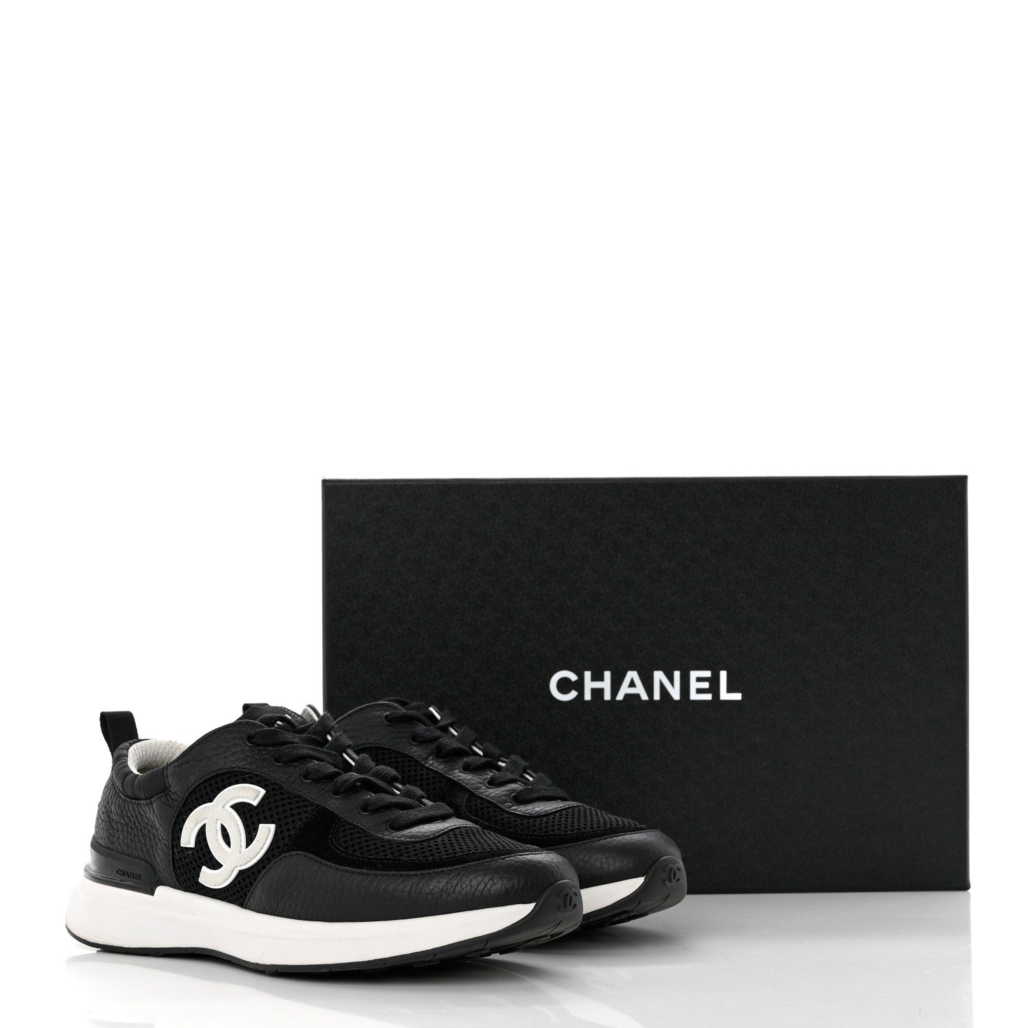 Chanel Calfskin Mesh Lycra Suede Womens Logo Sneakers 38.5 Black 8 of 8