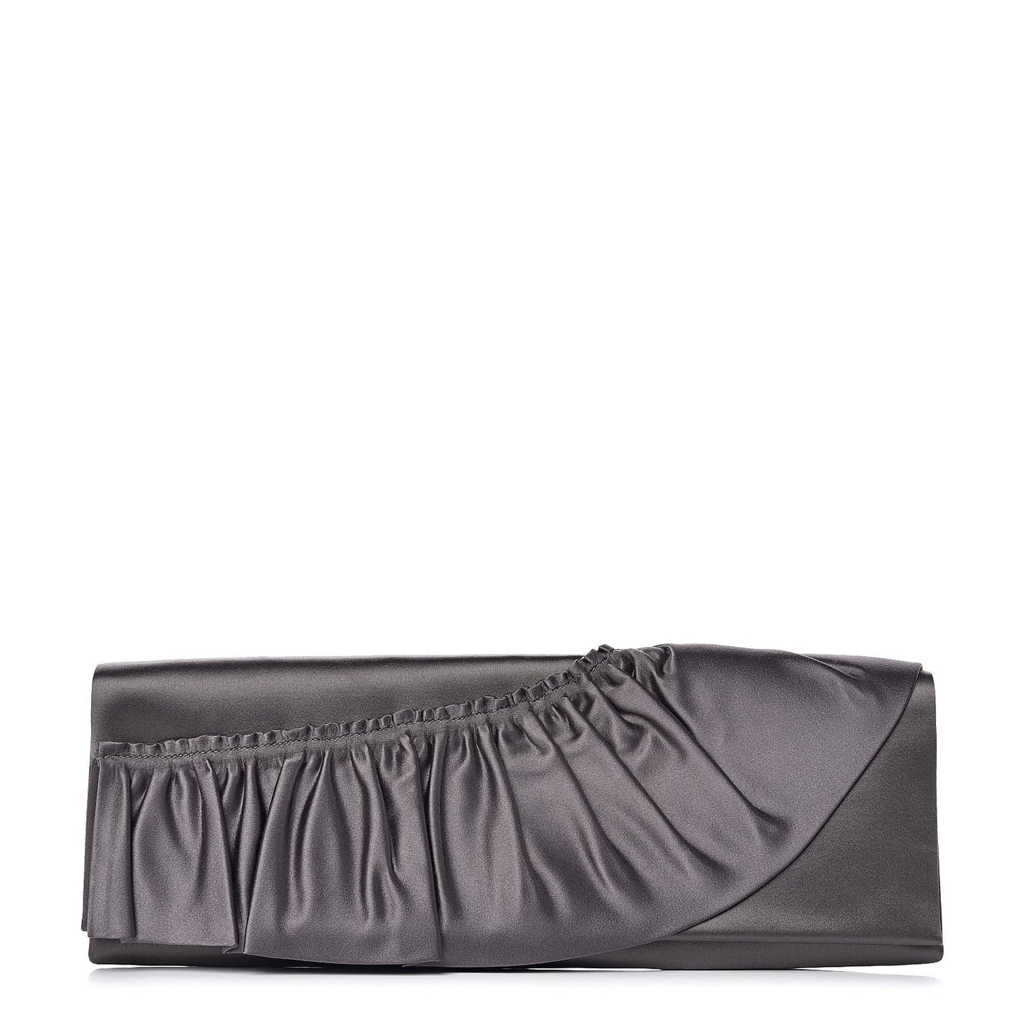Satin Ruffle Flap Clutch Grey
