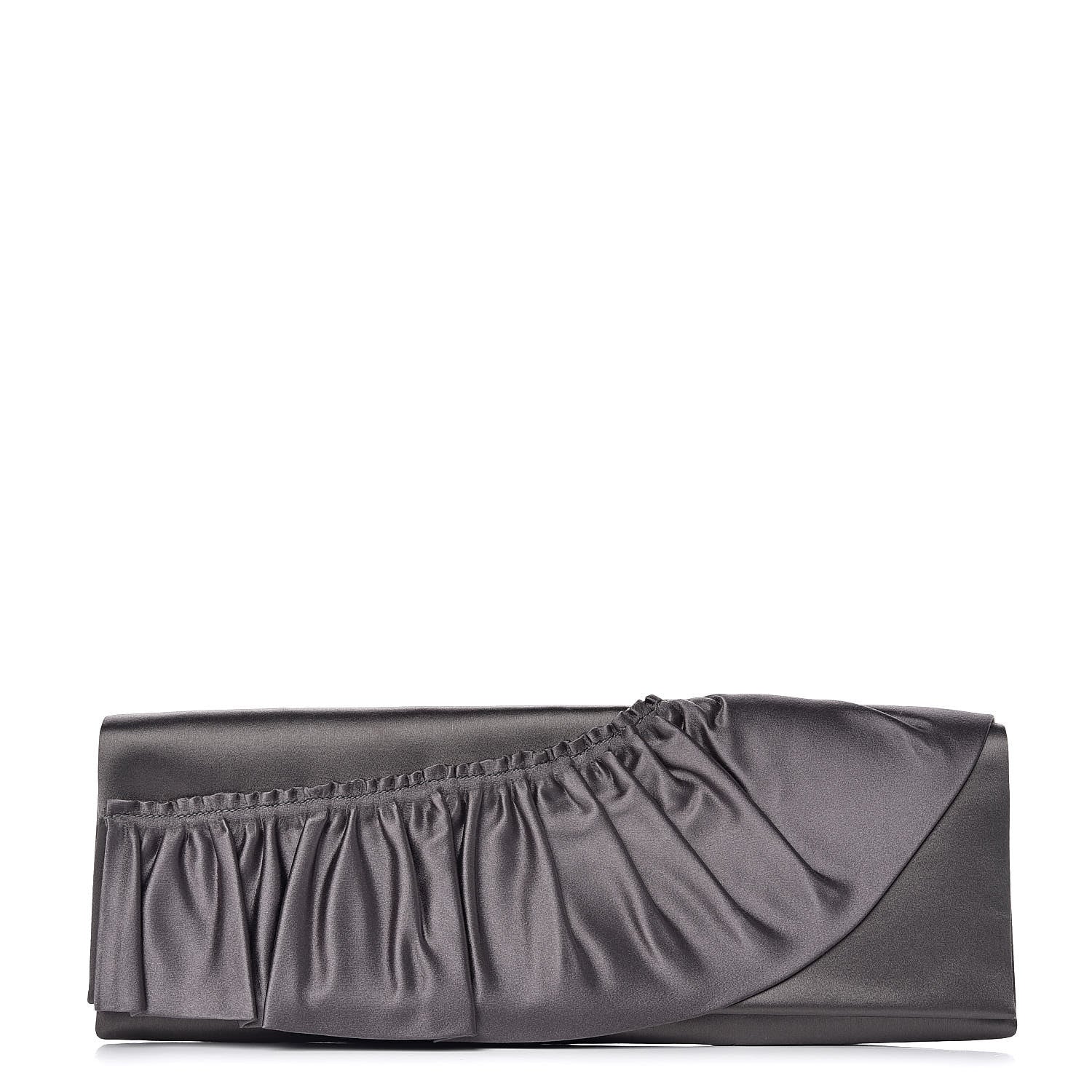 Valentino Garavani Satin Ruffle Flap Clutch Grey 1 of 9
