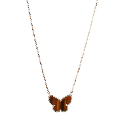 Van Cleef & Arpels 18K Yellow Gold Tiger Eye Lucky Alhambra Butterfly Pendant Necklace 1 of 5