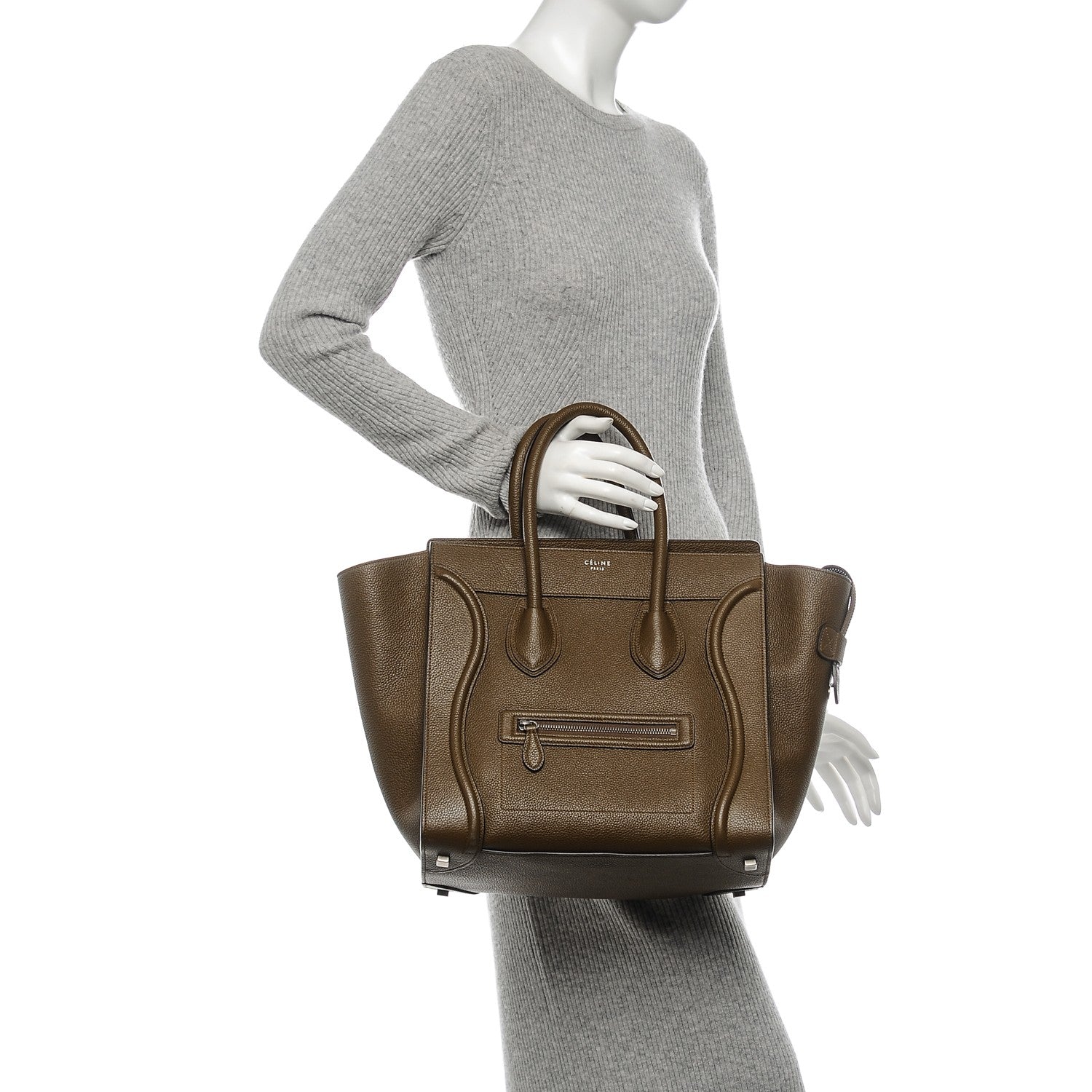 Celine Drummed Calfskin Mini Luggage Moss Green 2 of 10