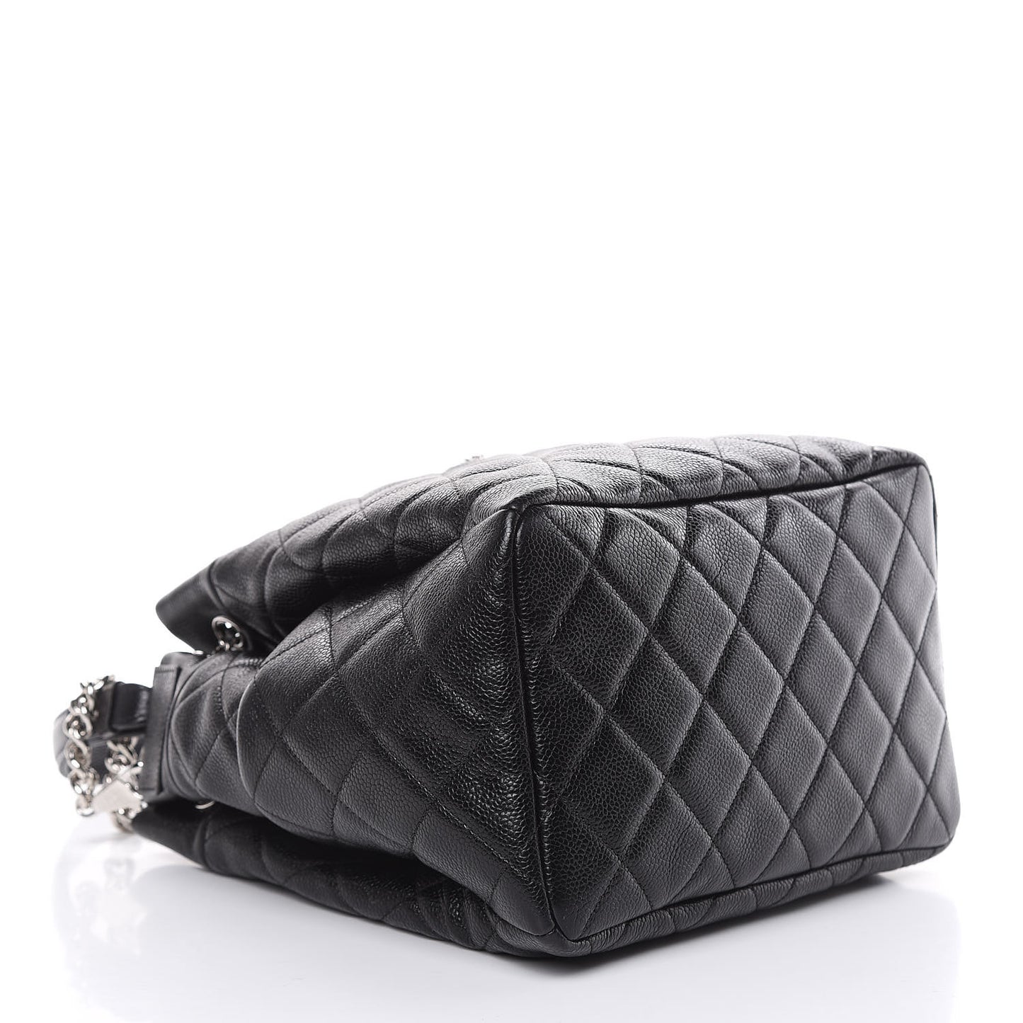 Grained Calfskin Quilted Medium CC Chain Bucket Drawstring Bag Black