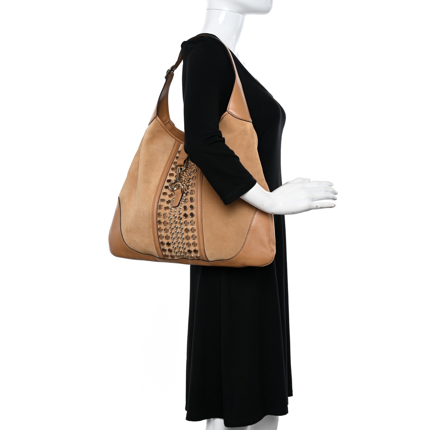 Gucci Suede Studded Large Jackie Shoulder Bag Light Brown 2 of 15