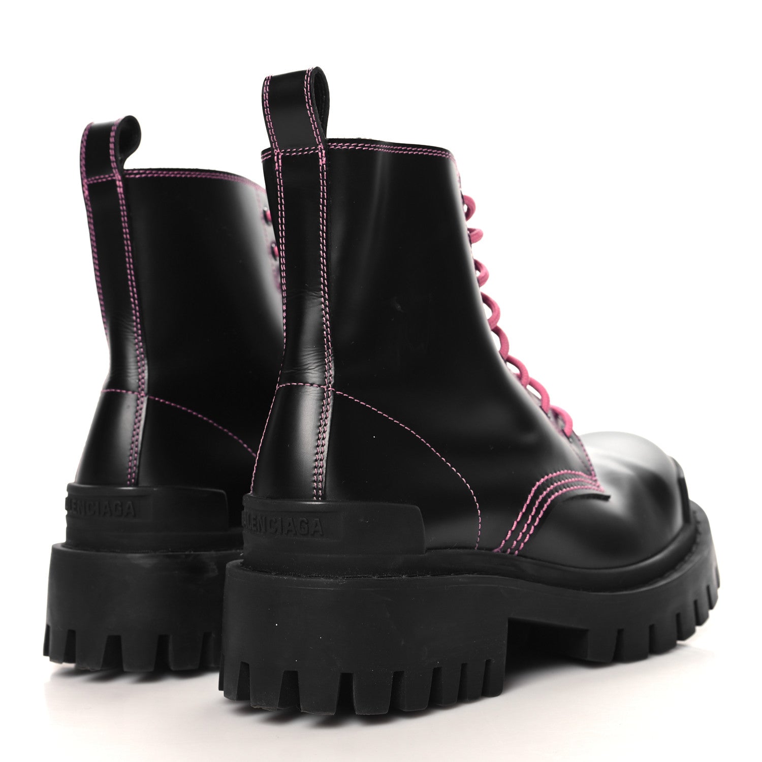 Balenciaga Calfskin Womens Strike 20mm Lace Up Boots 35 Black Fluo Pink 5 of 8