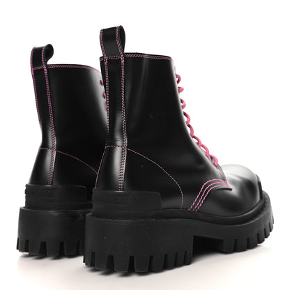 Balenciaga Calfskin Womens Strike 20mm Lace Up Boots 35 Black Fluo Pink 5 of 8