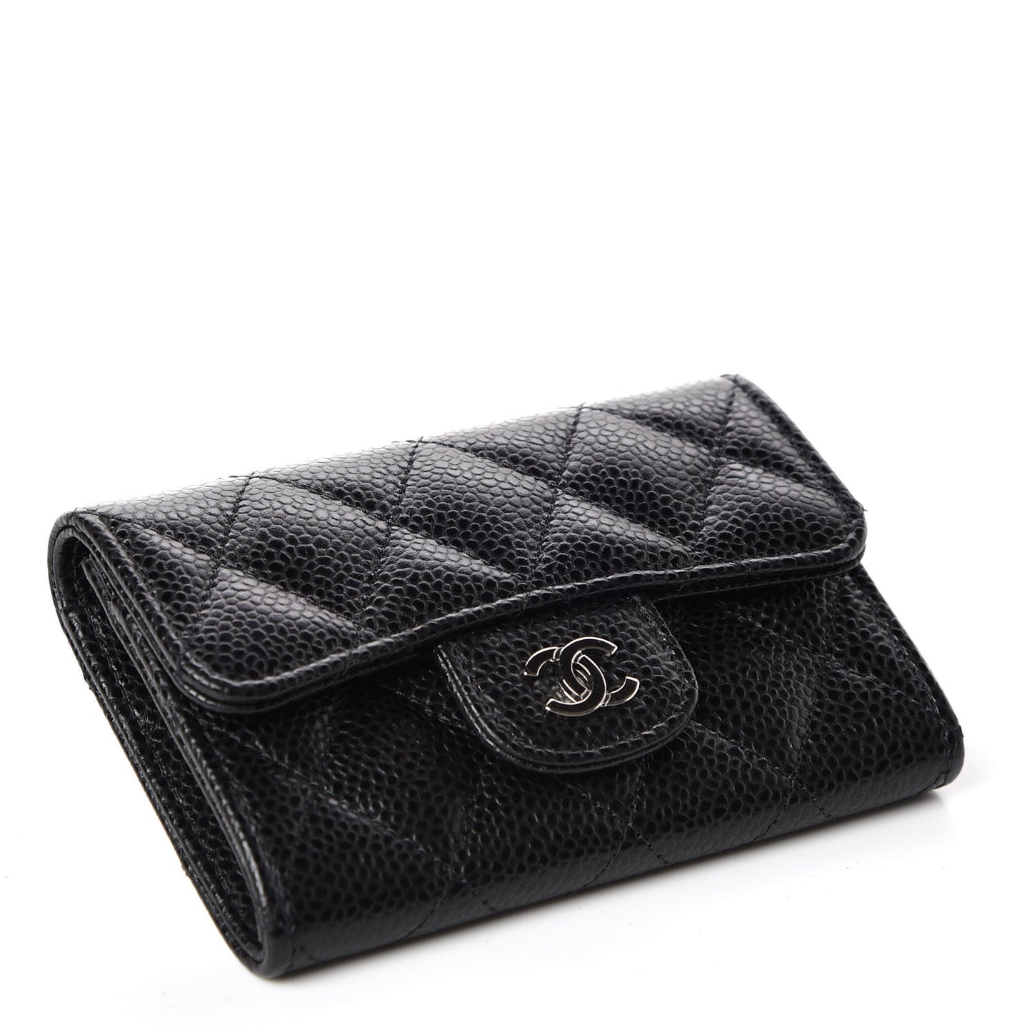 Caviar Quilted Flap Card Holder Black