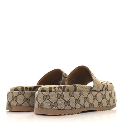 Gucci Monogram Maxi GG Angelina Platform 55mm Slide Sandals 38.5 Camel Ebony 5 of 9