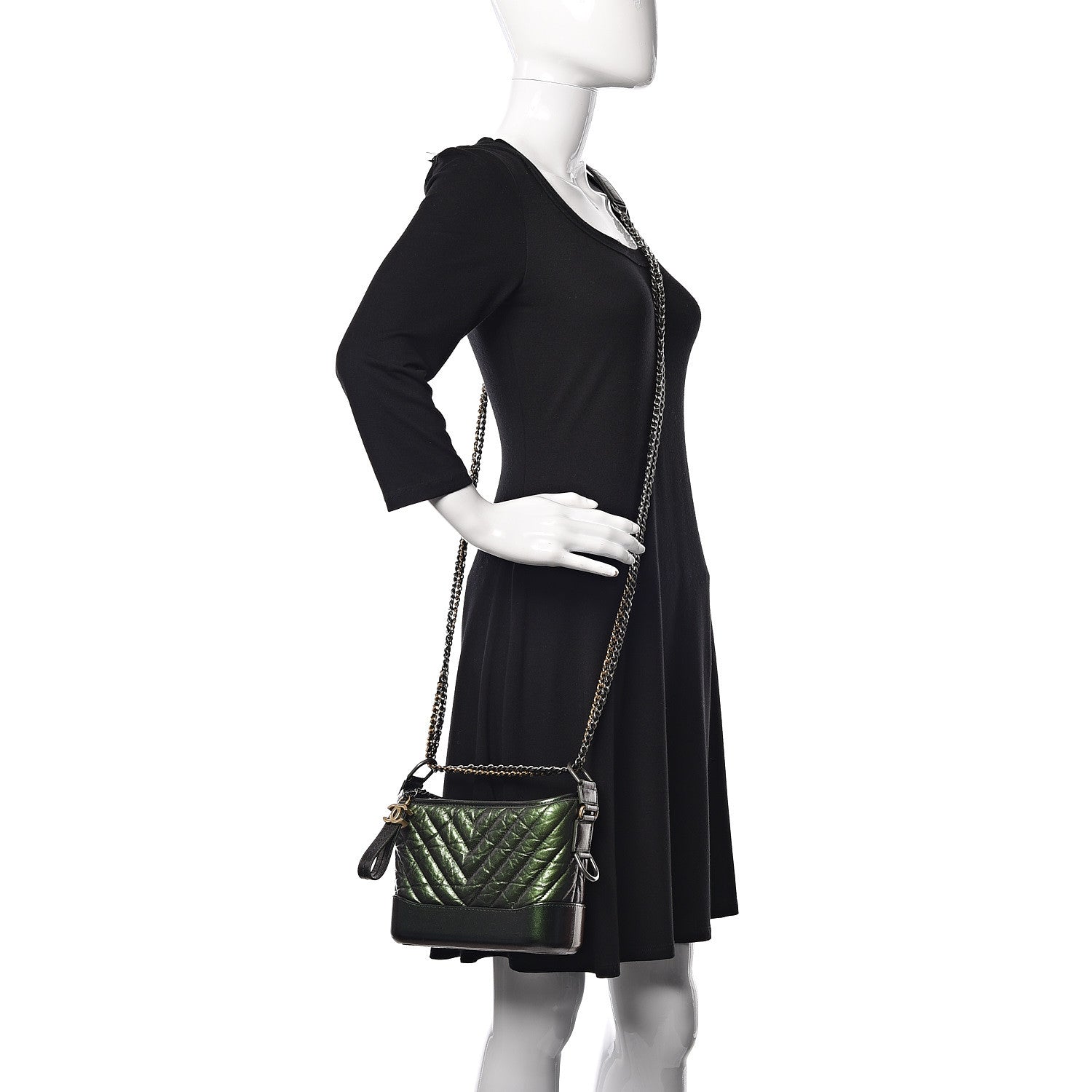 Chanel Metallic Calfskin Chevron Quilted Small Gabrielle Hobo Green 2 of 12