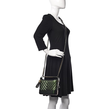 Chanel Metallic Calfskin Chevron Quilted Small Gabrielle Hobo Green 2 of 12