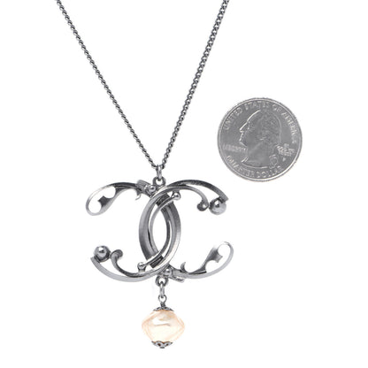 Chanel Pearl Beaded Enamel CC Long Necklace Black Silver 4 of 5