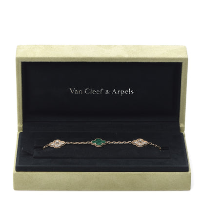 Van Cleef & Arpels 18K Yellow Gold Diamond Malachite 5 Motifs Vintage Alhambra Bracelet 8 of 9