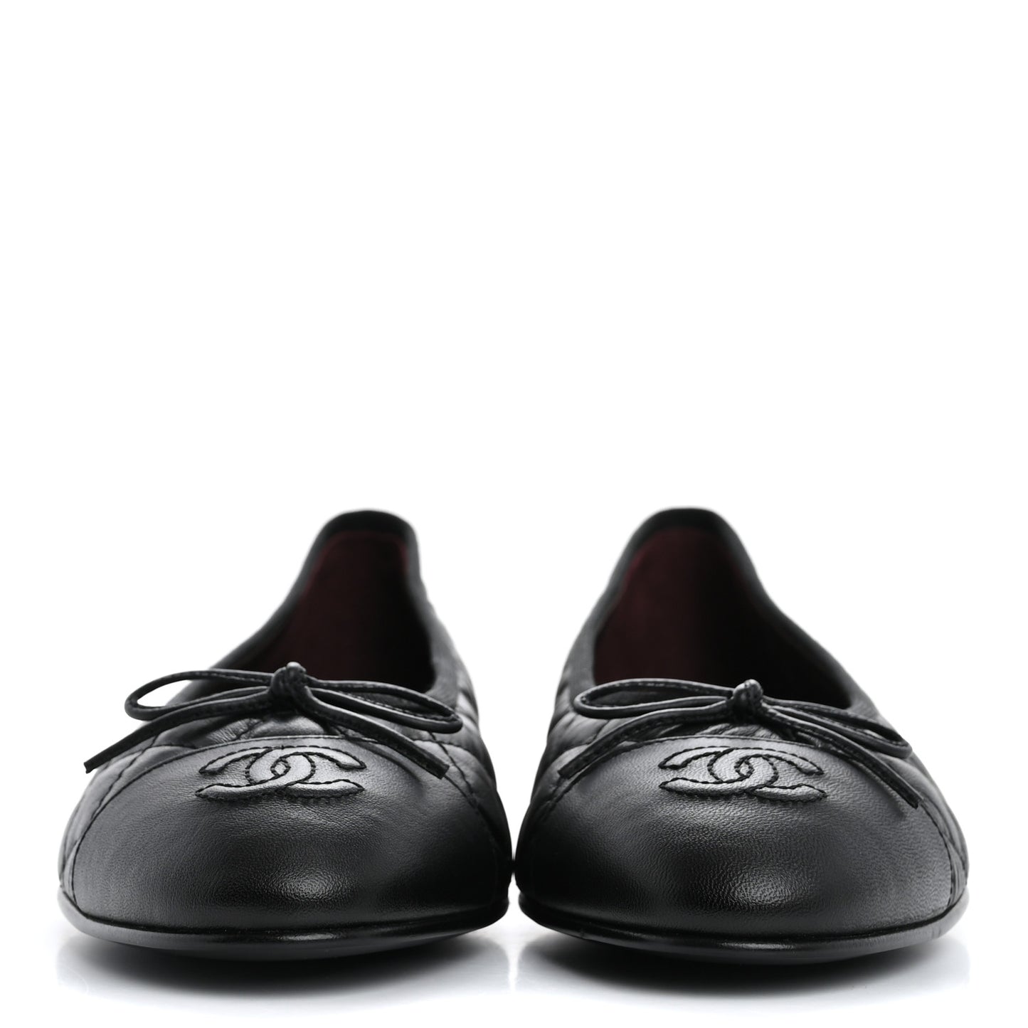 Aged Calfskin Quilted CC Cap Toe Ballerina Flats 39 Black