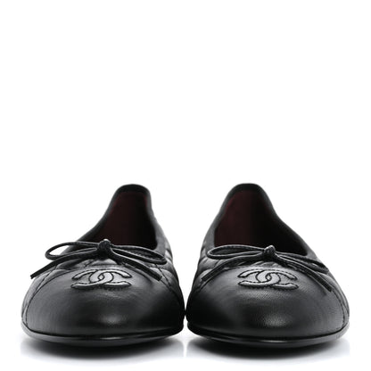 Chanel Aged Calfskin Quilted CC Cap Toe Ballerina Flats 39 Black 3 of 10
