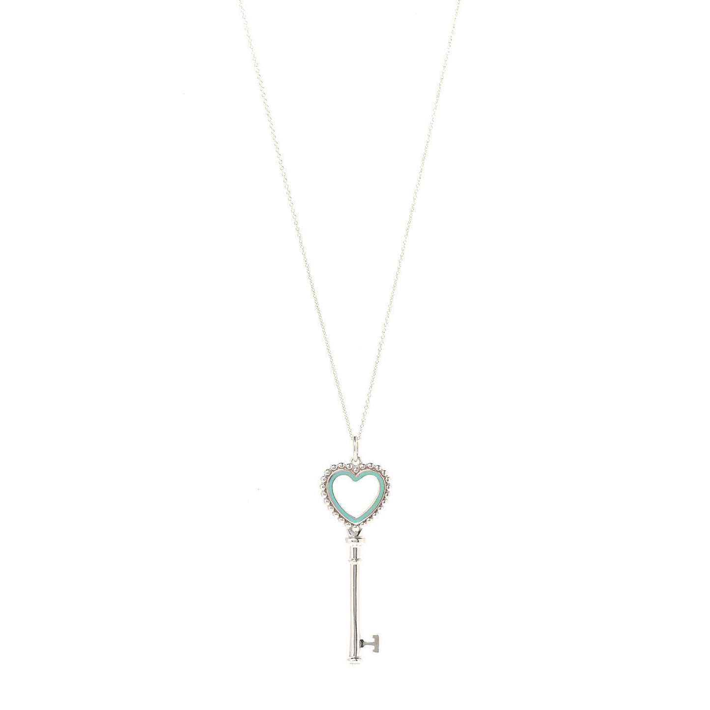 Sterling Silver Enamel Beaded Heart Key Pendant Necklace Blue